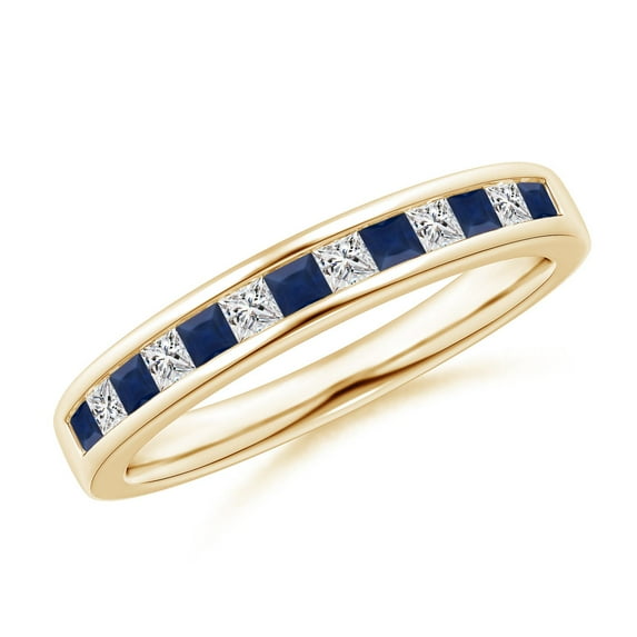 ANGARA Natural Channel Square Sapphire and Diamond Half Eternity Ring in 14K Yellow Gold for Women (Size-1.8mm) | September Birthstone, Anniversary, Jewelry Gift for Women | Natural Sapphire Ring