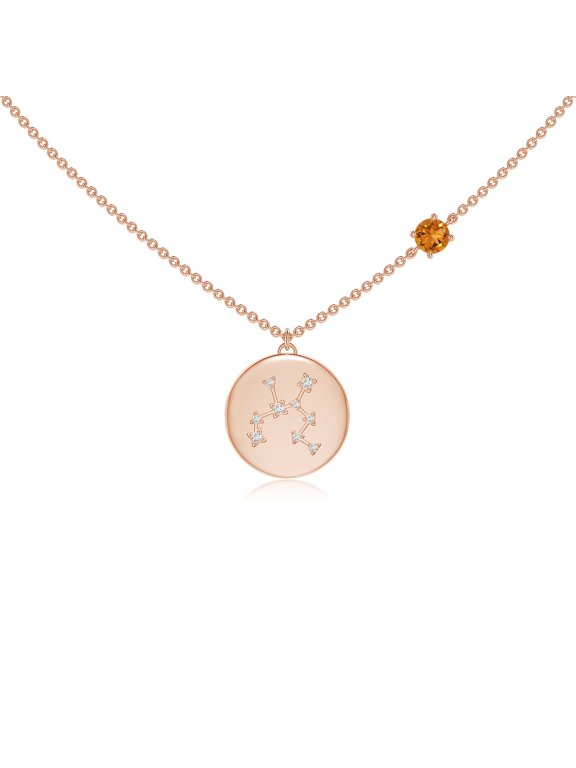 Natural Citrine Necklace for Women in 14K Rose Gold - Citrine Sagittarius Constellation Medallion Pendant Necklace, November Birthstone Jewelry