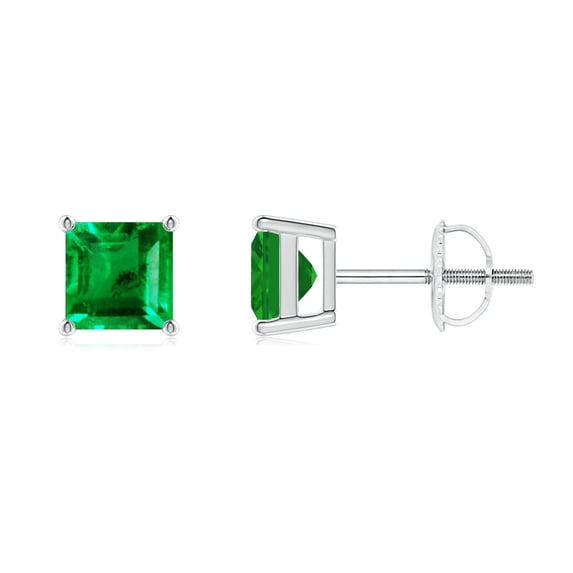 ANGARA Natural Classic Basket-Set Square 1.04 ct Emerald Stud Earrings in 14K White Gold for Women (Size-5mm) | May Birthstone, Anniversary, Jewelry Gift for Women | Natural Emerald Earrings