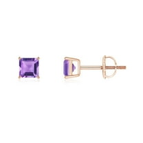 ANGARA Natural Classic Basket-Set Square Amethyst Stud Earrings in 14K Rose Gold for Women (Size-4mm) | February Birthstone, Birthday, Anniversary, Jewelry Gift for Women | Natural Amethyst Earrings