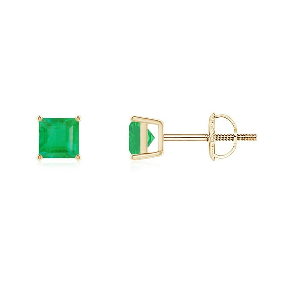 ANGARA Natural Classic Basket-Set Square Emerald Stud Earrings in 14K Yellow Gold for Women (Size-4mm) | May Birthstone, Birthday, Anniversary, Jewelry Gift for Women | Natural Emerald Earrings