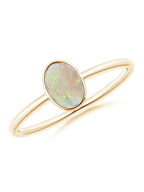 Natural Classic Bezel-Set Oval Opal Ring in 14K Yellow Gold for Women (Size-6x4mm) | October Birthstone, Birthday, Anniversary, Jewelry Gift for Women | Natural Opal Ring