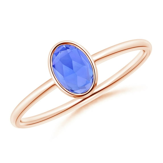 ANGARA Natural Classic Bezel-Set Oval Tanzanite Ring in 14K Rose Gold for Women (Size-6x4mm) | December Birthstone, Birthday, Anniversary, Jewelry Gift for Women | Natural Tanzanite Ring