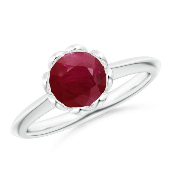 ANGARA Natural Classic Bezel-Set Round 1.4 ct Ruby Floral Engagement Ring in 14K White Gold for Women (Size-7mm) | July Birthstone, Birthday, Anniversary, Jewelry Gift for Women | Natural Ruby Ring