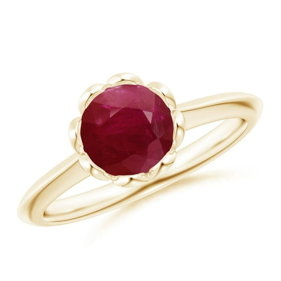 ANGARA Natural Classic Bezel-Set Round 1.4 ct Ruby Floral Engagement Ring in 14K Yellow Gold for Women (Size-7mm) | July Birthstone, Birthday, Anniversary, Jewelry Gift for Women | Natural Ruby Ring