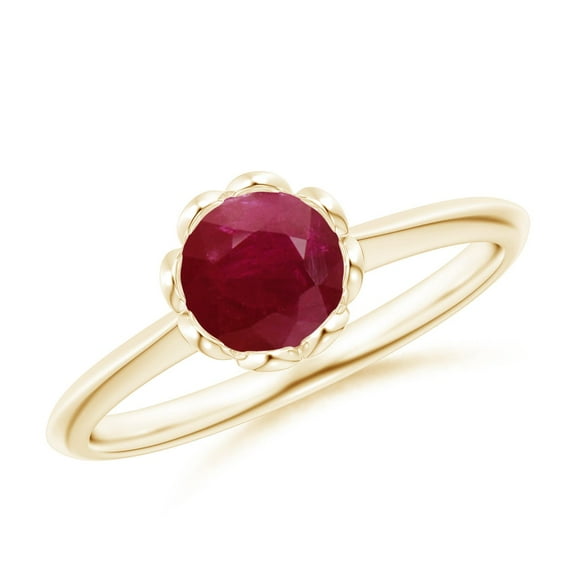 ANGARA Natural Classic Bezel-Set Round 1 ct Ruby Floral Engagement Ring in 14K Yellow Gold for Women (Size-6mm) | July Birthstone, Birthday, Anniversary, Jewelry Gift for Women | Natural Ruby Ring