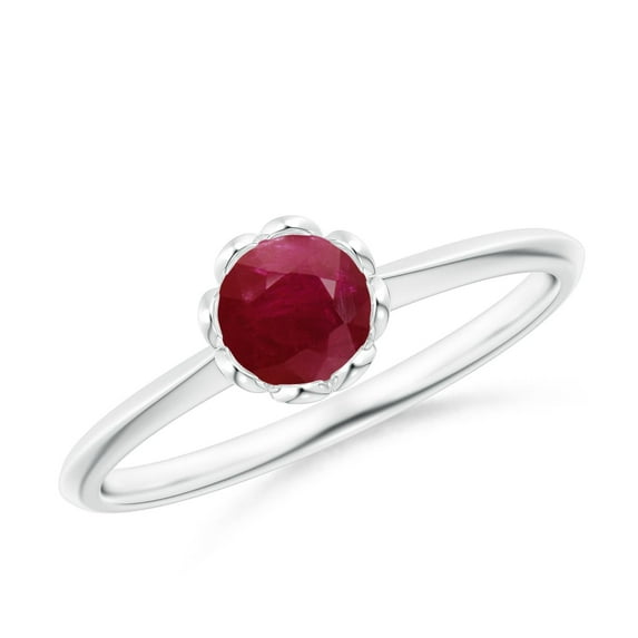 ANGARA Natural Classic Bezel-Set Round Ruby Floral Engagement Ring in 14K White Gold for Women (Size-5mm) | July Birthstone, Birthday, Anniversary, Jewelry Gift for Women | Natural Ruby Ring