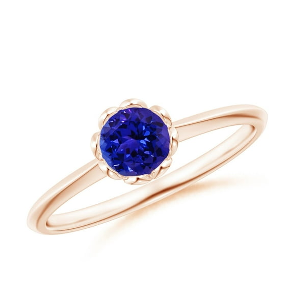 ANGARA Natural Classic Bezel-Set Round Tanzanite Floral Engagement Ring in 14K Rose Gold for Women (Size-5mm) | December Birthstone, Anniversary, Jewelry Gift for Women | Natural Tanzanite Ring