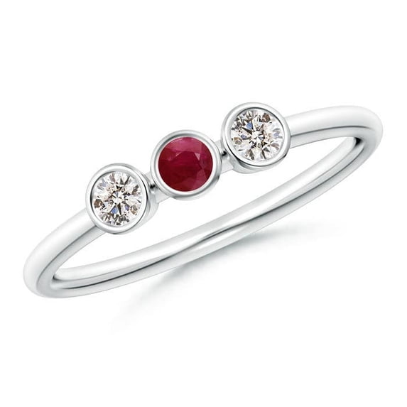 ANGARA Natural Classic Bezel-Set Ruby and Diamond Three Stone Ring in 14K White Gold for Women (Size-3mm) | July Birthstone Jewelry for Her | Natural Ruby Rings