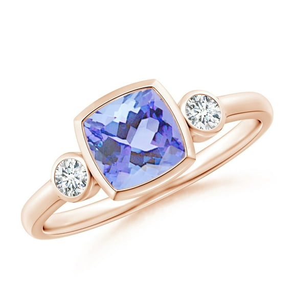 ANGARA Natural Classic Cushion 1.05 ct Tanzanite and Diamond Three Stone Ring in 14K Rose Gold for Women (Size-6mm) | December Birthstone, Anniversary, Jewelry Gift for Women | Natural Tanzanite Ring