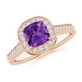 thumbnail image 1 of ANGARA Natural Classic Cushion Amethyst Ring with Diamond Halo in 14K Rose Gold for Women (Size-6mm) | February Birthstone, Birthday, Anniversary, Jewelry Gift for Women | Natural Amethyst Ring, 1 of 9