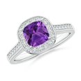 thumbnail image 1 of ANGARA Natural Classic Cushion Amethyst Ring with Diamond Halo in 14K White Gold for Women (Size-6mm) | February Birthstone, Birthday, Anniversary, Jewelry Gift for Women | Natural Amethyst Ring, 1 of 8