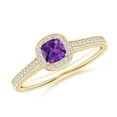 thumbnail image 1 of ANGARA Natural Classic Cushion Amethyst Ring with Diamond Halo in 14K Yellow Gold for Women (Size-4mm) | February Birthstone, Birthday, Anniversary, Jewelry Gift for Women | Natural Amethyst Ring, 1 of 9