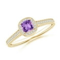 thumbnail image 1 of ANGARA Natural Classic Cushion Amethyst Ring with Diamond Halo in 14K Yellow Gold for Women (Size-4mm) | February Birthstone, Birthday, Anniversary, Jewelry Gift for Women | Natural Amethyst Ring, 1 of 8