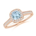 thumbnail image 1 of ANGARA Natural Classic Cushion Aquamarine Ring with Diamond Halo in 14K Rose Gold for Women (Size-5mm) | March Birthstone, Birthday, Anniversary, Jewelry Gift for Women | Natural Aquamarine Ring, 1 of 9