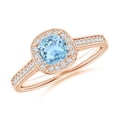 thumbnail image 1 of ANGARA Natural Classic Cushion Aquamarine Ring with Diamond Halo in 14K Rose Gold for Women (Size-5mm) | March Birthstone, Birthday, Anniversary, Jewelry Gift for Women | Natural Aquamarine Ring, 1 of 9