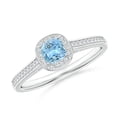 thumbnail image 1 of ANGARA Natural Classic Cushion Aquamarine Ring with Diamond Halo in 14K White Gold for Women (Size-4mm) | March Birthstone, Birthday, Anniversary, Jewelry Gift for Women | Natural Aquamarine Ring, 1 of 8