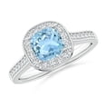 thumbnail image 1 of ANGARA Natural Classic Cushion Aquamarine Ring with Diamond Halo in 14K White Gold for Women (Size-6mm) | March Birthstone, Birthday, Anniversary, Jewelry Gift for Women | Natural Aquamarine Ring, 1 of 9