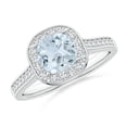 thumbnail image 1 of ANGARA Natural Classic Cushion Aquamarine Ring with Diamond Halo in 14K White Gold for Women (Size-6mm) | March Birthstone, Birthday, Anniversary, Jewelry Gift for Women | Natural Aquamarine Ring, 1 of 8