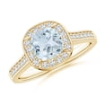 thumbnail image 1 of ANGARA Natural Classic Cushion Aquamarine Ring with Diamond Halo in 14K Yellow Gold for Women (Size-6mm) | March Birthstone, Birthday, Anniversary, Jewelry Gift for Women | Natural Aquamarine Ring, 1 of 9