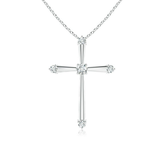 ANGARA Natural Classic Diamond Budded Cross Pendant in 14K White Gold for Women (Size-1.9mm| Color-G| Clarity-VS2) | April Birthstone, Anniversary, Jewelry Gift for Women | Natural Diamond Necklace