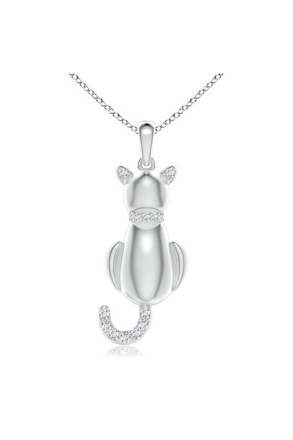 Natural Classic Diamond Cat Pendant in 14K White Gold for Women (Size-1.4mm| Color-G| Clarity-VS2) | April Birthstone, Birthday, Anniversary, Jewelry Gift for Women | Natural Diamond Necklace