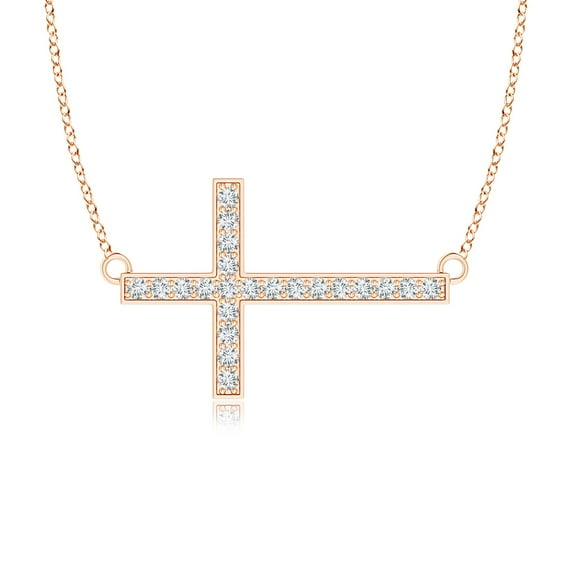 ANGARA Natural Classic Diamond Sideways Cross Necklace in 14K Rose Gold for Women (Size-1mm| Color-G| Clarity-VS2) | April Birthstone, Anniversary, Jewelry Gift for Women | Natural Diamond Necklace