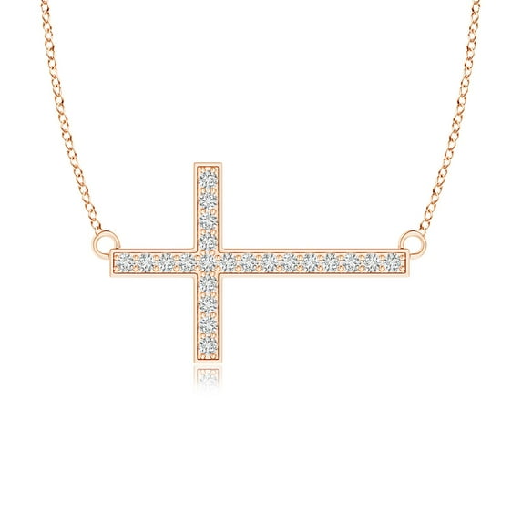 ANGARA Natural Classic Diamond Sideways Cross Necklace in 14K Rose Gold for Women (Size-1mm| Color-H| Clarity-SI2) | April Birthstone, Anniversary, Jewelry Gift for Women | Natural Diamond Necklace