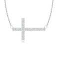 thumbnail image 1 of ANGARA Natural Classic Diamond Sideways Cross Necklace in 14K White Gold for Women (Size-1mm| Color-G| Clarity-VS2) | April Birthstone, Anniversary, Jewelry Gift for Women | Natural Diamond Necklace, 1 of 10