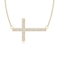 ANGARA Natural Classic Diamond Sideways Cross Necklace in 14K Yellow Gold for Women (Size-1mm| Color-G| Clarity-VS2) | April Birthstone, Anniversary, Jewelry Gift for Women | Natural Diamond Necklace