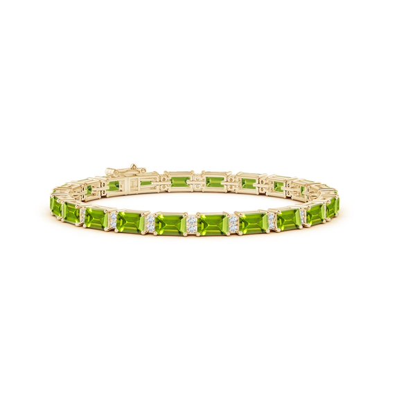 ANGARA Natural Classic Emerald-Cut 13.2 ct Peridot Bracelet with Diamonds in 14K Yellow Gold for Women (Size-6x4mm) | August Birthstone, Anniversary, Jewelry Gift for Women | Natural Peridot Bracelet