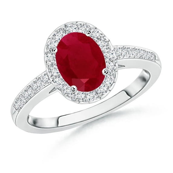 ANGARA Natural Classic Oval 1.25 ct Ruby Halo Ring with Diamond Accents in 14K White Gold for Women (Size-8x6mm) | July Birthstone Jewelry for Her | Natural Ruby Rings