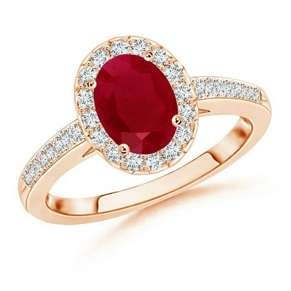 ANGARA Natural Classic Oval 1.25 ct Ruby Halo Ring with Diamond Accents in 14K Rose Gold for Women (Size-8x6mm) | July Birthstone Jewelry for Her
