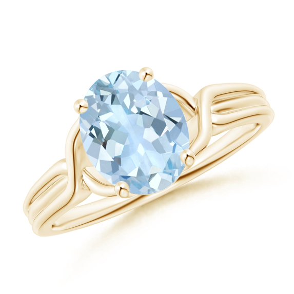 ANGARA Natural Classic Oval 1.5 ct Aquamarine Criss-Cross Cocktail Ring in 14K Yellow Gold for Women (Size-9x7mm) | March Birthstone, Anniversary, Jewelry Gift for Women | Natural Aquamarine Ring
