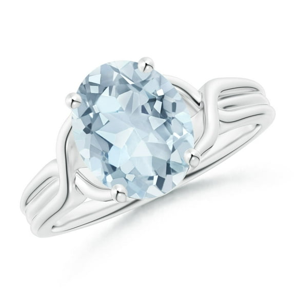 ANGARA Natural Classic Oval 2.2 ct Aquamarine Criss-Cross Cocktail Ring in 14K White Gold for Women (Size-10x8mm) | March Birthstone, Anniversary, Jewelry Gift for Women | Natural Aquamarine Ring