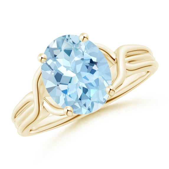 ANGARA Natural Classic Oval 2.2 ct Aquamarine Criss-Cross Cocktail Ring in 14K Yellow Gold for Women (Size-10x8mm) | March Birthstone, Anniversary, Jewelry Gift for Women | Natural Aquamarine Ring