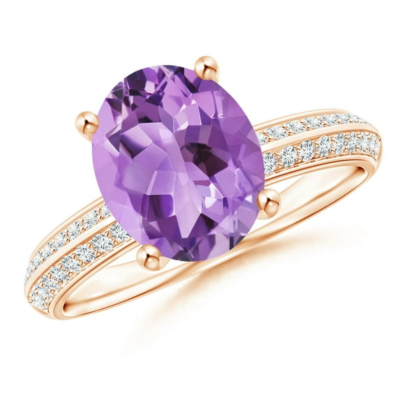 ANGARA Natural Classic Oval 2.28 ct Amethyst Ring in 14K Rose Gold for Women (Size-10x8mm) | February Birthstone, Birthday, Anniversary, Jewelry Gift for Women | Natural Amethyst Ring