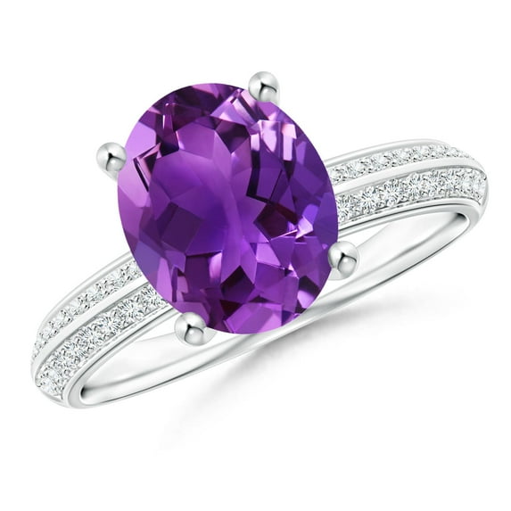 ANGARA Natural Classic Oval 2.28 ct Amethyst Ring in 14K White Gold for Women (Size-10x8mm) | February Birthstone, Birthday, Anniversary, Jewelry Gift for Women | Natural Amethyst Ring
