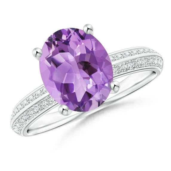 ANGARA Natural Classic Oval 2.28 ct Amethyst Ring in 14K White Gold for Women (Size-10x8mm) | February Birthstone, Birthday, Anniversary, Jewelry Gift for Women | Natural Amethyst Ring