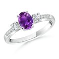 thumbnail image 1 of ANGARA Natural Classic Oval Amethyst and Diamond Three Stone Ring in 14K White Gold for Women (Size-7x5mm) | February Birthstone, Birthday, Anniversary, Jewelry Gift for Women | Natural Amethyst Ring, 1 of 9
