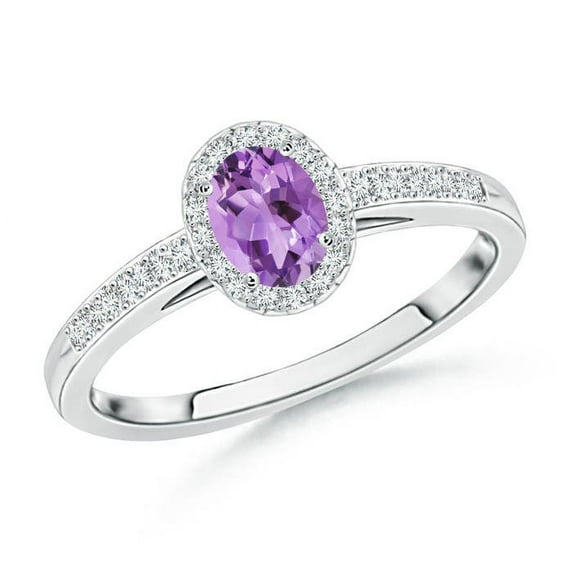 ANGARA Natural Classic Oval Amethyst Halo Ring with Diamond Accents in 14K White Gold for Women (Size-5x3mm) | February Birthstone, Anniversary, Jewelry Gift for Women | Natural Amethyst Ring