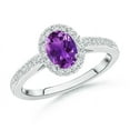 thumbnail image 1 of ANGARA Natural Classic Oval Amethyst Halo Ring with Diamond Accents in 14K White Gold for Women (Size-6x4mm) | February Birthstone, Anniversary, Jewelry Gift for Women | Natural Amethyst Ring, 1 of 8