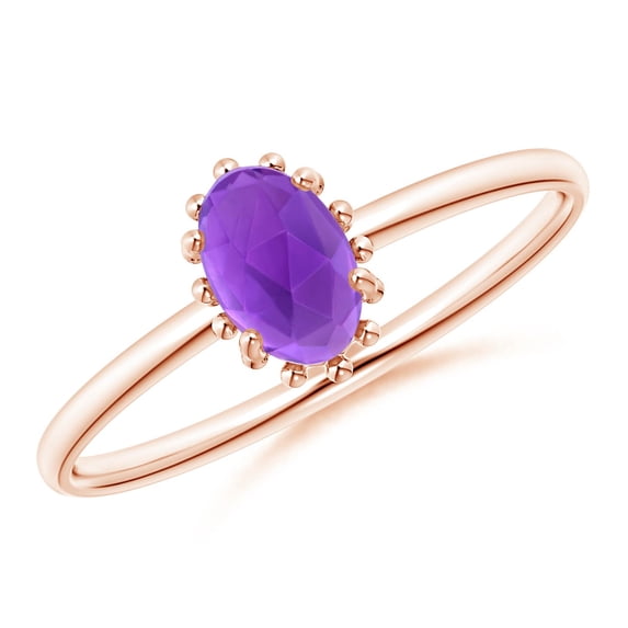ANGARA Natural Classic Oval Amethyst Ring with Beaded Halo in 14K Rose Gold for Women (Size-6x4mm) | February Birthstone, Birthday, Anniversary, Jewelry Gift for Women | Natural Amethyst Ring