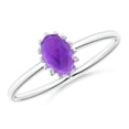 thumbnail image 1 of ANGARA Natural Classic Oval Amethyst Ring with Beaded Halo in 14K White Gold for Women (Size-6x4mm) | February Birthstone, Birthday, Anniversary, Jewelry Gift for Women | Natural Amethyst Ring, 1 of 8