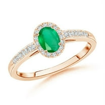 ANGARA Natural Classic Oval Emerald Halo Ring with Diamond Accents in 14K Rose Gold for Women (Size-5x3mm) | May Birthstone, Birthday, Anniversary, Jewelry Gift for Women | Natural Emerald Ring