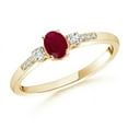 thumbnail image 1 of ANGARA Natural Classic Oval Ruby and Round Diamond Three Stone Ring in 14K Yellow Gold for Women (Size-5x3mm) | July Birthstone Jewelry for Her | Natural Ruby Rings, 1 of 9