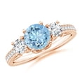 thumbnail image 1 of ANGARA Natural Classic Prong Set Round Aquamarine and Diamond Three Stone Ring in 14K Rose Gold for Women (Size-6mm) | March Birthstone, Anniversary, Jewelry Gift for Women | Natural Aquamarine Ring, 1 of 7