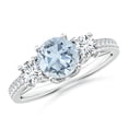 thumbnail image 1 of ANGARA Natural Classic Prong Set Round Aquamarine and Diamond Three Stone Ring in 14K White Gold for Women (Size-6mm) | March Birthstone, Anniversary, Jewelry Gift for Women | Natural Aquamarine Ring, 1 of 7