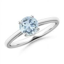 ANGARA Natural Classic Prong-Set Round Aquamarine Solitaire Engagement Ring in 14K White Gold for Women (Size-6mm) | March Birthstone, Anniversary, Jewelry Gift for Women | Natural Aquamarine Ring