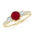thumbnail image 1 of ANGARA Natural Classic Prong Set Ruby and Diamond Three Stone Ring in 14K Yellow Gold for Women (Size-5mm) | July Birthstone, Birthday, Anniversary, Jewelry Gift for Women | Natural Ruby Ring, 1 of 10
